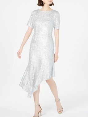 Adrianna Papell | Dresses | Womens Adrianna Papell Crinkle Foil Wrap Dress  In Teal Sapphire Gold Size | Poshmark